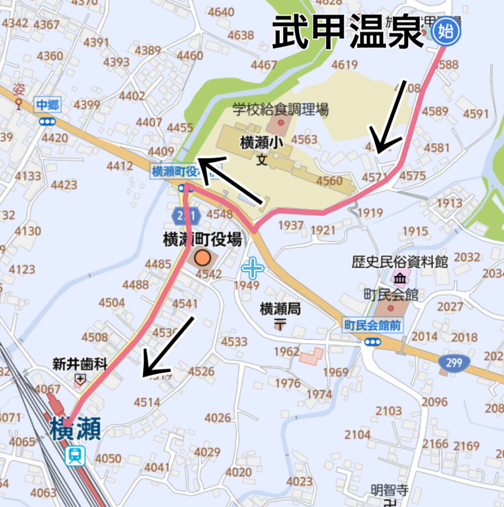 武甲温泉から横瀬駅までの道程