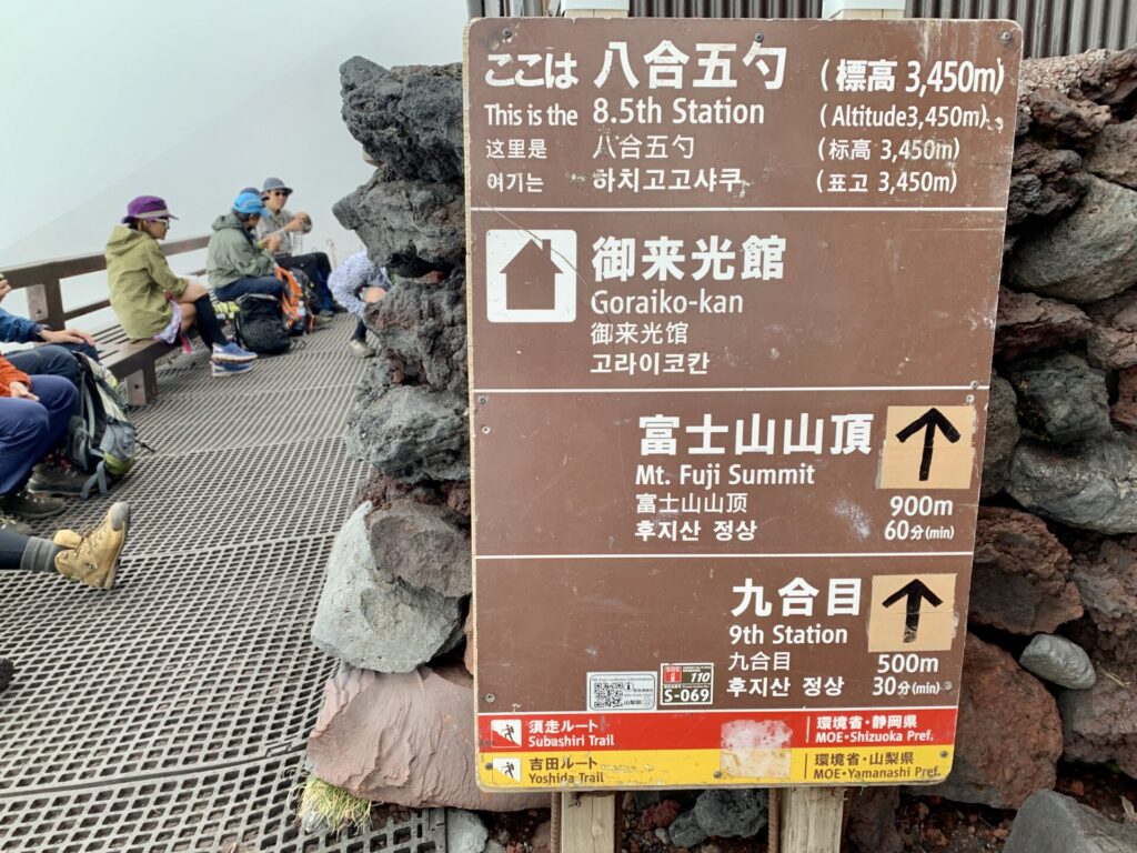 富士山試走、御来光館の看板