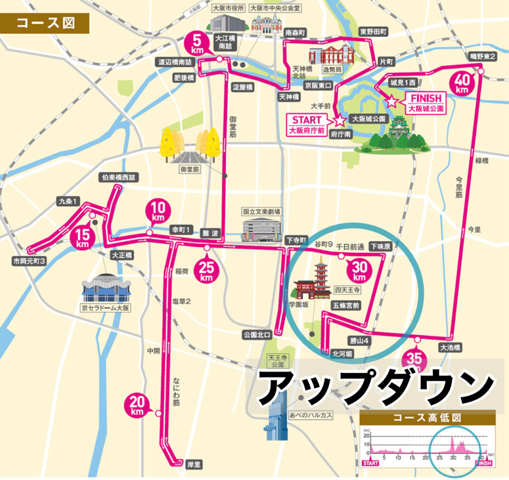 大阪マラソンのアップダウン