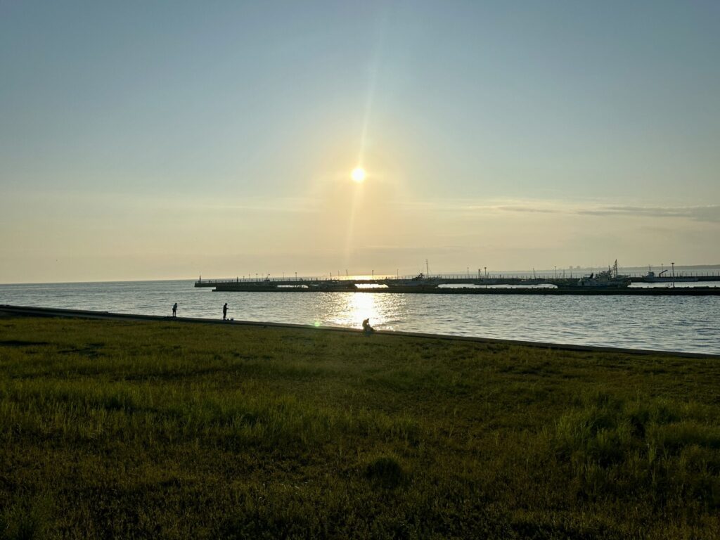 江ノ島から見えた富士山と夕日