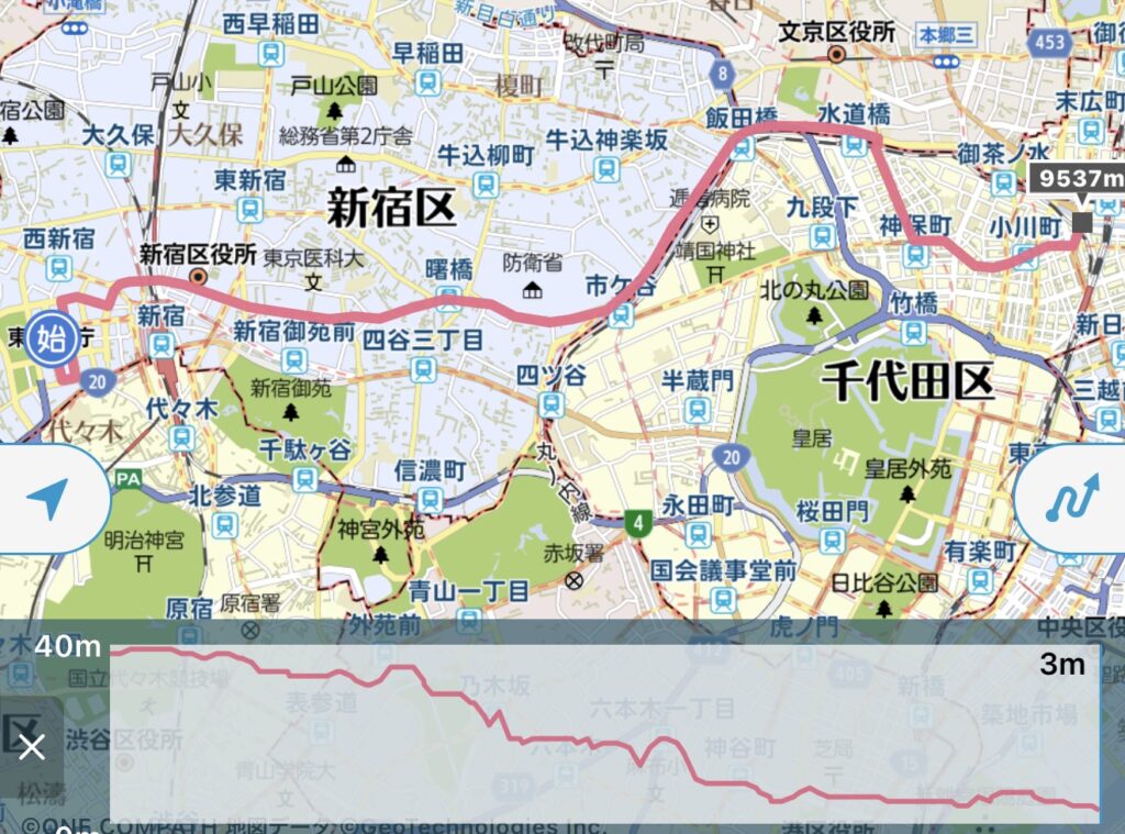 東京マラソン序盤の下り基調を調査